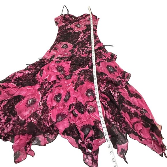 Lexus Women's Pink Black Silk Double Straps Floral Beaded Long Dress Size UK 10 - Picture 12 of 12